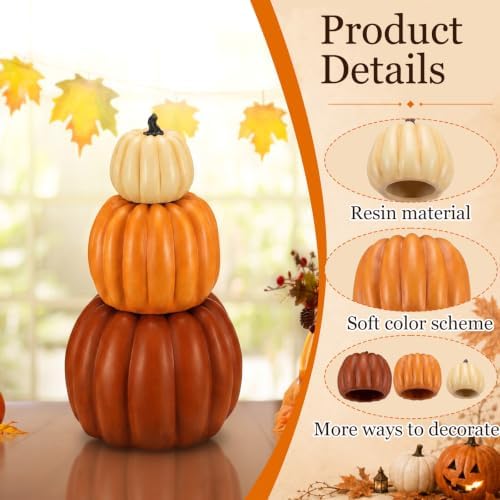 Wesiti 1 Pcs 21.3'' Large Fake Outdoor Stacked Pumpkins for Front Porch - Image 3