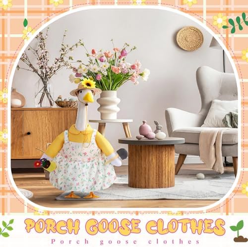 FuWeave Summer Goose Outfit Flower Porch Goose Clothes for 17" Statue Outdoor Patio Yard Lawn Art Decoration (Floral Overalls) - Image 6