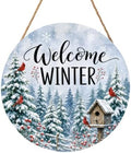 Winter Welcome Sign for Front Door Decor Christmas Snowflake Trees Round Outdoor Hanging Wooden Door Sign for Porch Xmas Holiday Farmhouse Wreath Hanger Sign for Outside Indoor Wall Decoration 12"X12" by Unknown