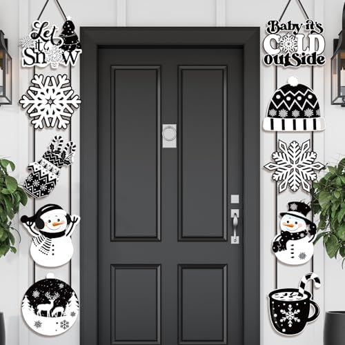 Yaomiao 2 Sets Winter Porch Banner Cute Black White Snowman Porch Signs Let It Snow Home Hanging Decor Outdoor Indoor Decorations Wall Hanging for Winter Party Supplies - Image 5
