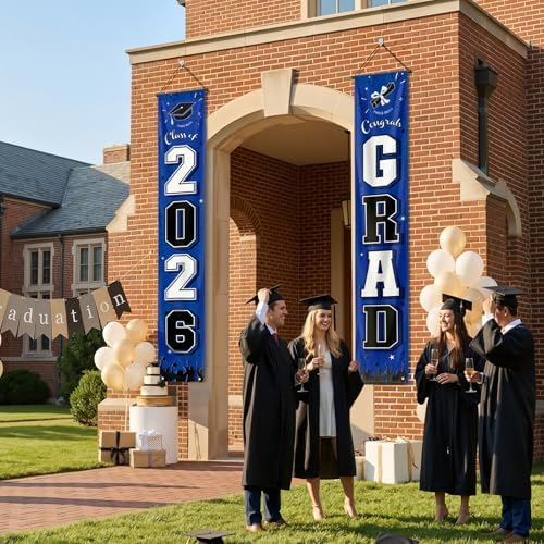OLANRUN 2026 Graduation Decorations, Graduation Banner Blue Class of 2026 for Graduation Party Decorations, Congrats Grad Banner for High School College Indoor Outdoor Door Porch Decor, 11.8×71 Inch - Image 4