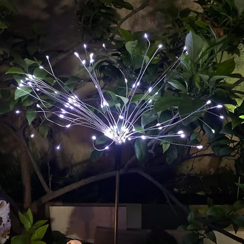 JJGoo Solar Firework Lights, 4 Pack 120 LEDs 2 Lighting Modes Solar Garden Lights Outdoor Waterproof for Yard Patio Walkway Pathway Party Wedding Christmas Decorative - White - Image 7