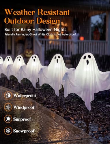 11.5FT Halloween Ghost Pathway Lights Outdoor, 4 Pack LED Lawn Stake Lights - Image 5