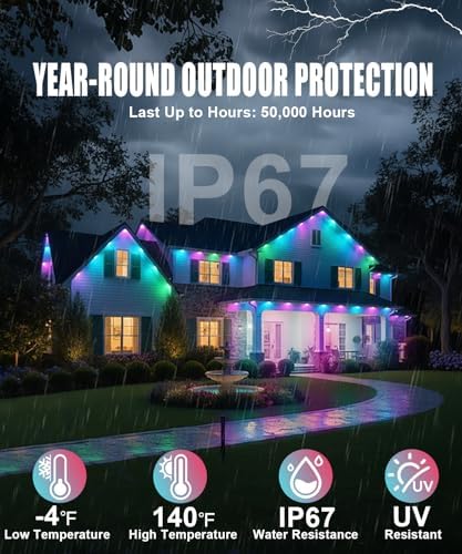 100ft Permanent Outdoor Lights for House, Smart RGB+IC Seasonal Decor - Image 4