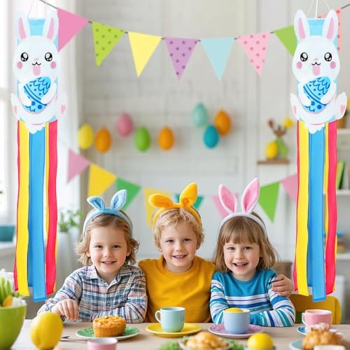 NOVWANG 40 Inch 3D Rabbit Bunny Easter Windsock, Spring Windsocks for Yard Garden Patio Balcony, Easter Outdoor Hanging Decorations - Image 7