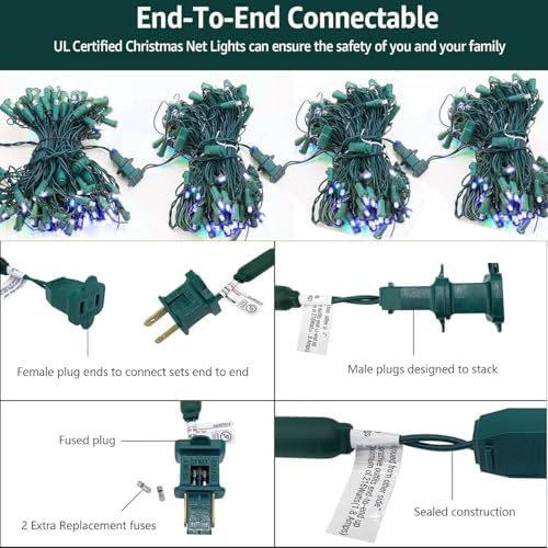 Led Christmas Net Lights Outdoor Christmas Decorations 200 Led 9Ftx6Ft Connectable Waterptoof Mesh Net Lights for Trees Bushes Wedding Garden Outdoor Christmas Decorations(bluewhite) - Image 7