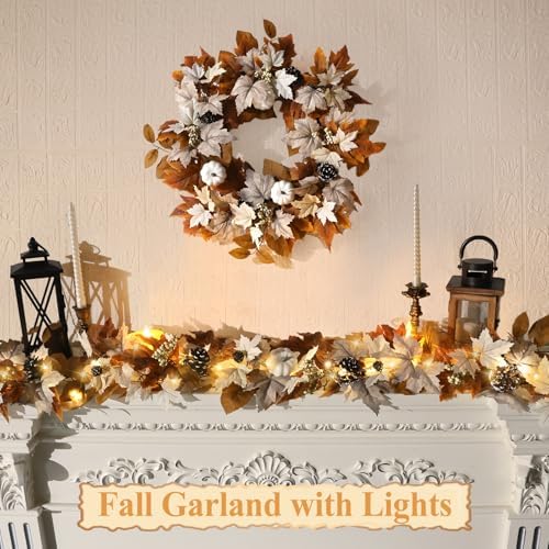 6 FT Lighted Fall Garland with Lights Pumpkins Automatic ON/Off - Image 2