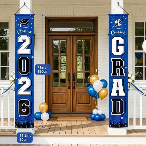 OLANRUN 2026 Graduation Decorations, Graduation Banner Blue Class of 2026 for Graduation Party Decorations, Congrats Grad Banner for High School College Indoor Outdoor Door Porch Decor, 11.8×71 Inch - Image 2