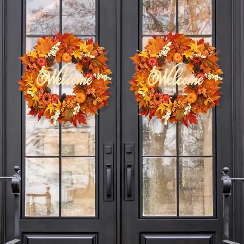 Waipfaru 22" Fall Decor, Fall Wreaths for Front Door, Autumn Wreath - Image 5