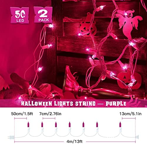 Hopolon 2PACK 50-Count 13ft Pink Purple Halloween Lights with White Wire - Image 5