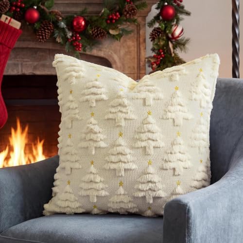 Softalker Christmas Pillow Covers 20x20 Set of 2, Beige Xmas Tree Decor - Image 6