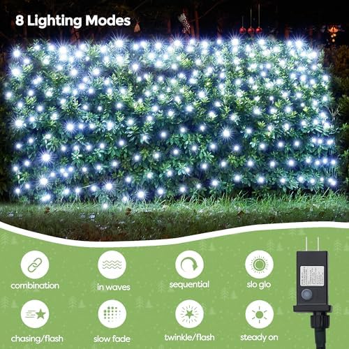 WBao Outdoor Christmas Lights, 360LED 11.5ft x 6.9ft Net Lights with 8 Modes, Timer, UL Certified, End to End Connectable, Waterproof for Lawn, Bushes, Trees Outdoor Christmas Decorations, Cool White - Image 2
