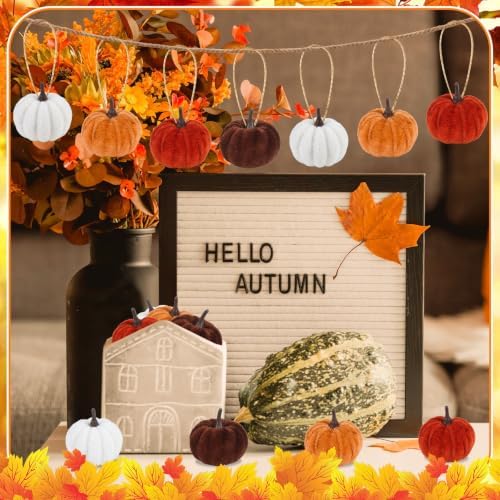 16Pcs Fall Tree Ornaments, 2 Inch Velvet Pumpkin Hanging Ornaments - Image 4