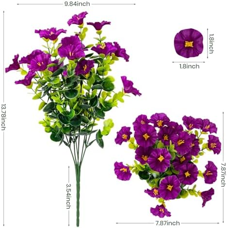 Artificial Faux Flowers for Outdoor 16 Bundles Fake Morning Glory,Fuchsia - Image 2