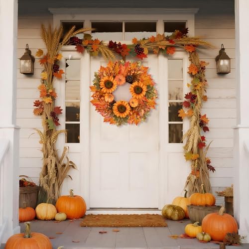 20 Inch Fall Wreaths for Front Door, Autumn Wreath with Hanger - Image 2