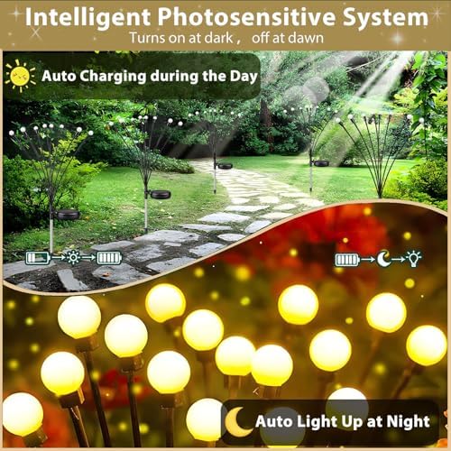 4 Pack Solar Garden Lights Outdoor, 24 LED Firefly Light, Solar Fairy Lights for Outside Waterproof, 2 Modes, Fairy Lightss for Garden Pathway & Patio Decor - Image 3