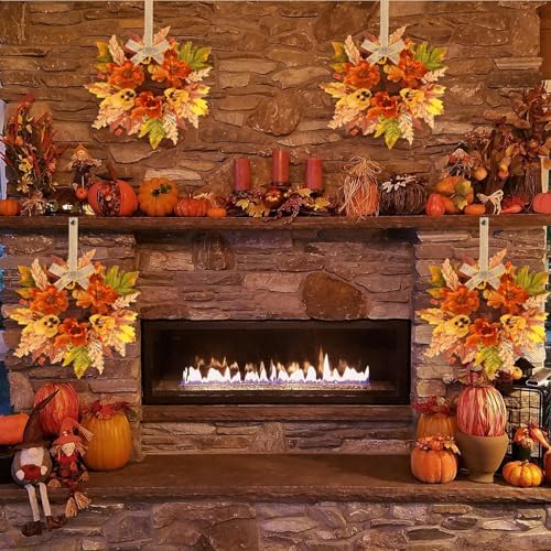 12 Pcs Fall Floral Swags Wreaths Mini Autumn Artificial Candle Rings Wreaths with Berries 3 inch Farmhouse Cabinets Hanging Wreath for Pillar Front Door Porch Wall Window Decoration - Image 5