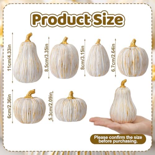 Thyle 6 Pcs Fall Pumpkin Decor, White Gold Pumpkin for Table Centerpieces - Image 2