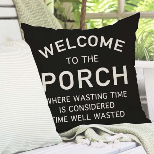 PANDICORN Farmhouse Throw Pillow Cover 18x18 Welcome to the Porch, Black - Image 7