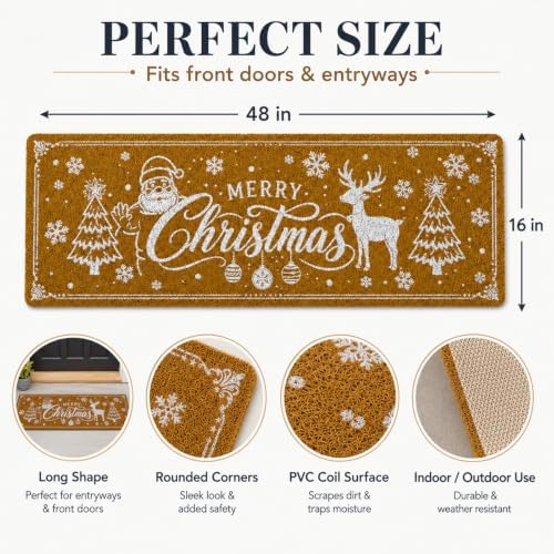 Long Doormat 48x 16 inch Merry Christmas Doormat Welcome Door Mat for Winter Christmas Front Door Outdoor Indoor Porch Entrance Decor - Image 3