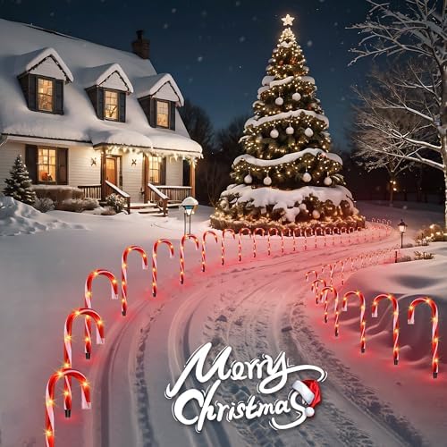 10 Pack Candy Cane Pathway Lights, Light Up Outdoor Christmas Decoration - Image 2