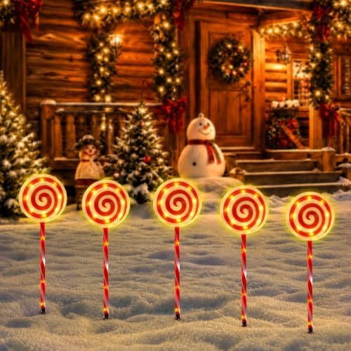 Outdoor Christmas Decorations, Lollipop Pathway Lights, 5 Pack - Image 3