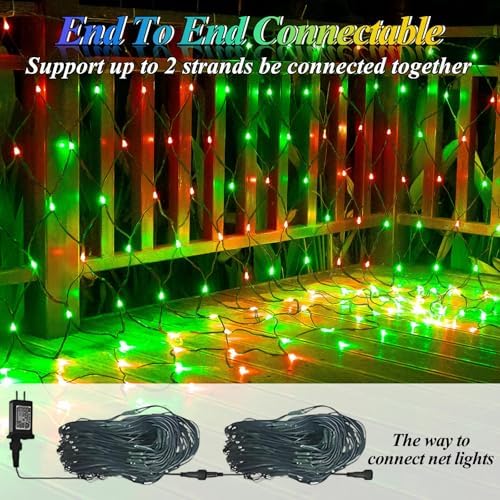 Lovelite 300LED Christmas Net Lights, 14.8ft x 5ft Mesh Lights Outdoor Green Wire 8 Modes Timer, Waterproof Connectable String Lights for Bushes Xmas Tree Garden Holiday Party Decor - Red Green - Image 4