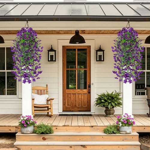 6 Pcs Artificial Hanging Flowers 30 Inch Purple Lavender Violet Morning Glory Vines UV Resistant Fake Hanging Plants Silk Hanging Flowers for Outdoor Spring Summer Garden Window Box Decor - Image 5