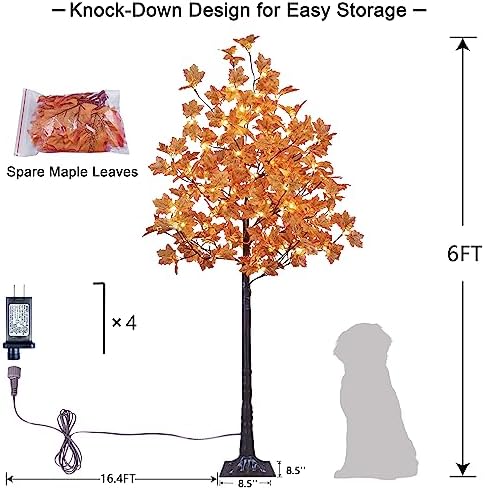 LIGHTSHARE 6FT 120LED Artificial Lighted Maple Tree Warm White Fall Decorations Indoor Ourdoor, Orange - Image 5