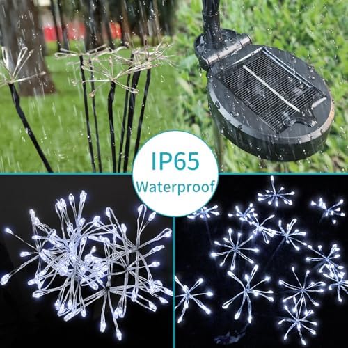 JJGoo Solar Garden Lights, New Upgraded 2 Pack Solar Swaying Starburst Light, Waterproof Fireworks Outdoor Lights, Yard Patio Pathway Decoration, White - Image 4