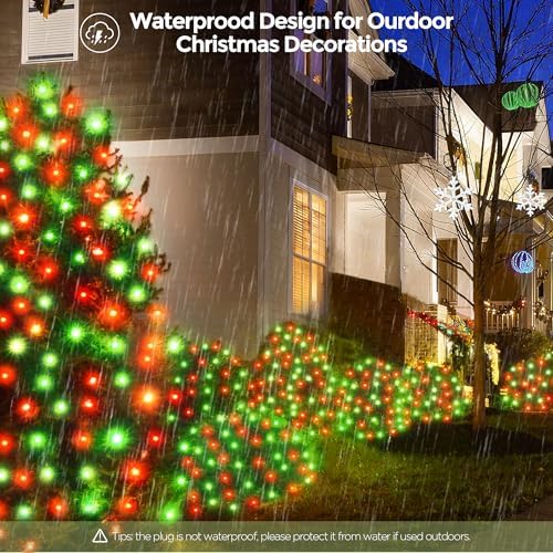 WBao Christmas Net Lights, 360LED 11.5ft x 6.9ft Christmas Lights with 8 Modes, Timer, End to End Connectable, Waterproof Design for Lawn, Bushes, Trees Outdoor Xmas Decorations, Red Green - Image 3