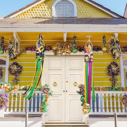 NOVWANG 2 Pieces Mardi Gras Wind Sock, 40 Inch Wind Socks Mardi Gras Outdoor Decorations Purple Green Yellow Holiday Windsock Flags for Yard Garden Home Party Hanging Decor - Image 6