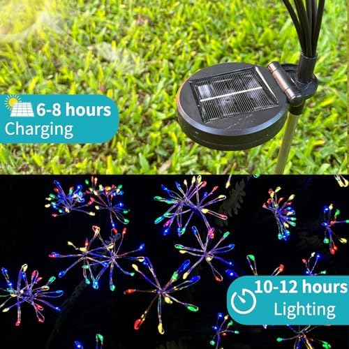 JJGoo Solar Garden Lights, New Upgraded 2 Pack Solar Swaying Starburst Light, Waterproof Fireworks Outdoor Lights, Yard Patio Pathway Decoration, Colorful - Image 6