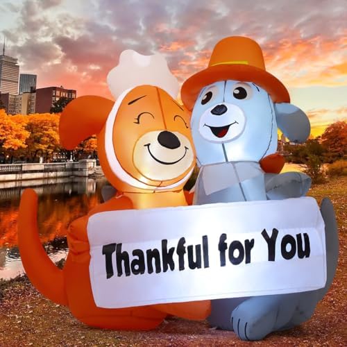 COMIN 4.3FT Thanksgiving Inflatables Dog Duo Thankful Sign Yard LEDs Decor - Image 3