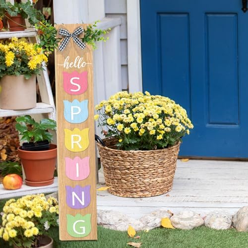 Welcome Porch Sign, Wooden, 47.2", Outdoor Front Door, Spring Tulip - Image 2