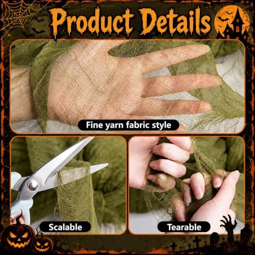 300"x 85" Dark Green Halloween Creepy Cloth, Fine Mesh Creepy Gauze Fabric - Image 3