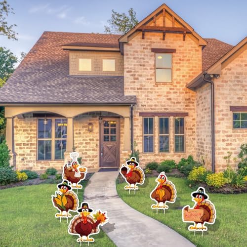 Thanksgiving Yard Signs Outdoor Decorations - 6 PCS Turkey Yard Stakes Outside Decor - Fall Harvest Party Decorative Signs for Yard Home Lawn Patio Garden - Image 4