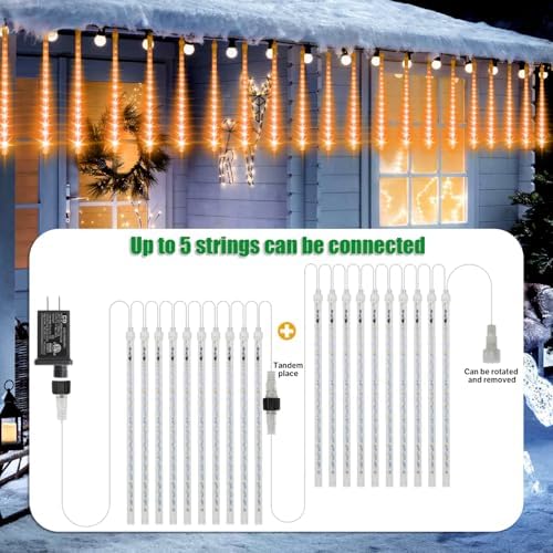 LAMPHOME Halloween Lights Outdoor,12-inch LED Meteor Shower Icicle Lights, 10 Tubes 240 LED String Lights. Waterproof Plug, Shower Rain for Xmas Tree Yard House Decor Orange - Image 6