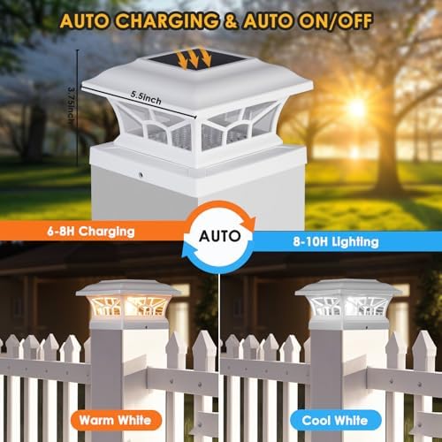 4 Pack Solar Post Cap Lights Outdoor Waterproof, Dual Light, White - Image 4