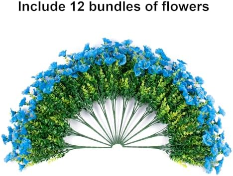 HyeFlora Artificial Fake Outdoor Flowers Plants for Spring Summer Decor, 12 Bundles Outside Silk Blue Morning Glory UV Resistant Look Real Faux Flowers for Front Door Patio Porch Yard Window Balcony - Image 4