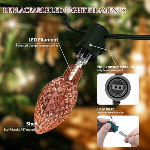 Kawaya Christmas Pathway Lights, Jumbo C9 Faceted Tree Lights 25FT 25 Bulbs - Image 4
