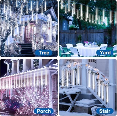 PEMOTech Meteor Shower Lights Outdoor, 38.5ft 15 Tubes 11.8" 540 LED Christmas Lights Outdoor, Snow Falling Icicle Light for Xmas Tree Halloween Decoration Wedding Party Window, Cool White - Image 5