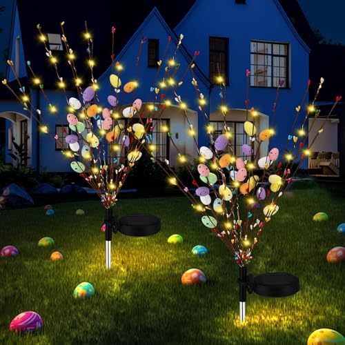 Copkim 2 Pcs Solar Easter Egg Lights Waterproof Egg Stake Lights Decorative Garden Firefly Outdoor Easter Light for Lawn Trails Landscaped Yards Pathway Porches and Patio Decorations by Copkim