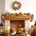 Jutom 12 ft Thanksgiving Garland for Mantle, Fall Wreath with Pumpkin Eucalyptus Leaves Maples Berry Autumn Garland Decorations for Home Porch Fireplace Table Centerpiece Outdoor Decor by Jutom