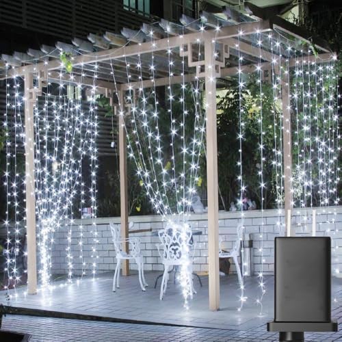 Solhice LED Curtain Lights Outdoor 20ft x10ft Cool White, 600 LED String Lights Backdrop Indoor Plug in, Twinkle Lights for Outside Backyard Wedding Bedroom Décor (Not Connectable) by Solhice