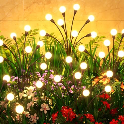 10 Pack Solar Garden Lights 80 LED, Solar Lights Outdoor Waterproof IP65, Decorative Garden Lights Solar Powered for Yard Patio Pathway Decor, Outside Fairy Firefly Lights Garden Gifts by Cnuoky