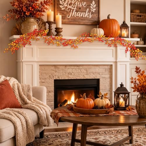 Thiccywoov 2 Pack 6 ft Fall Berry Garland Artificial Autumn Orange Vine - Image 6