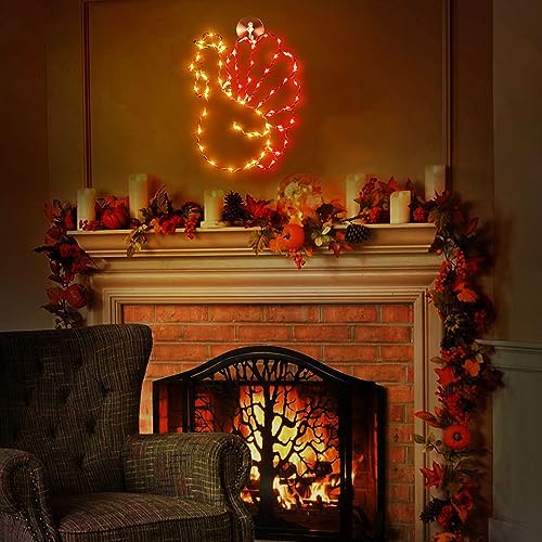 Hiboom Turkey String Lights Thanksgiving Window Decorations, 12 Inch 8 Flicker Modes Waterproof Turkey Window Silhouette Light USB Operated with Remote Control & Timer for Thanksgiving Decorations - Image 6