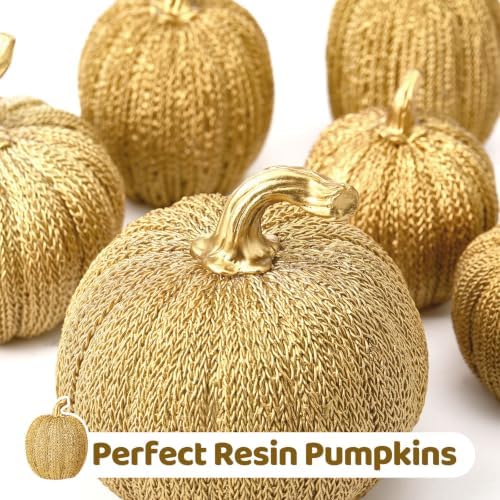 Thyle 6 Pcs Pumpkin Fall Decor Indoor, Gold Pumpkin for Decorating, Resin - Image 3