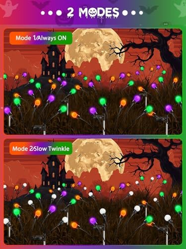 Halloween Decor Outdoor Solar Firefly Lights 6PK 48 LED Orange Purple Green - Image 7